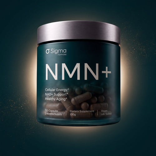 NMN+ bottle with a warm glow